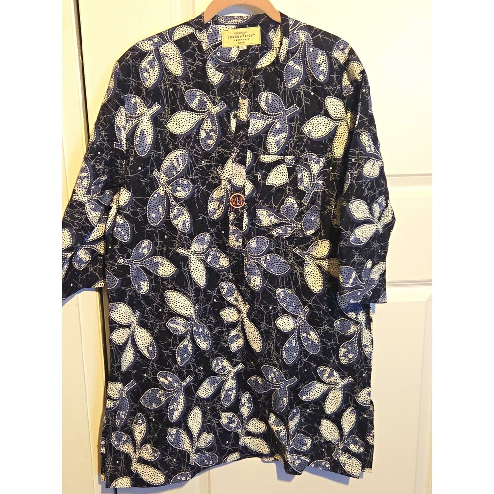 London Tailor Bespoke Mens XL 2 Piece Shirt Pants Set Black Floral Print Outfit